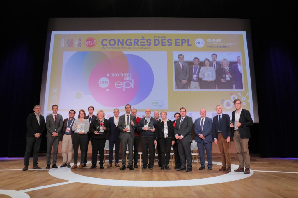Les lauréats des Trophées des Entreprises publiques locales 2018 réunis au Congrès des Epl, le 5 décembre à Rennes. Photo FedEpl ©Stéphane Laure