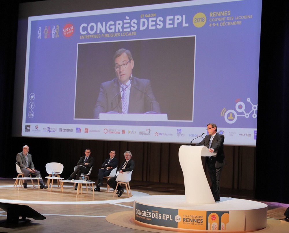 Jean-Marie Sermier, président de la Fédération des Entreprises publiques locales, en clôture du Congrès de Rennes le 6 décembre 2018. Photo FedEpl ©Stéphane Laure